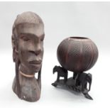 Pair of carved African hardwood items.