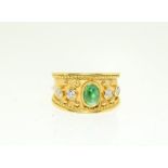 18ct yellow gold Emerald and Diamond ring. Size M.