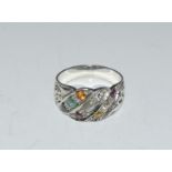 Vintage diamond multi gemstone 925 silver ring. Size Q+.