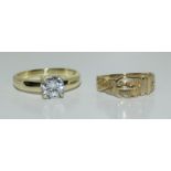 14ct gold ladies solitaire ring - Size Q together with a 9ct gold buckle ring.