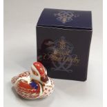 A Royal Crown Derby duck with gold stopper (boxed).