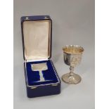 A solid silver hallmarked commemorative 1969 Prince of Wales goblet, boxed.