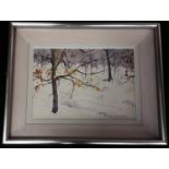 Snow scene picture, signed C H Richert, American artist, framed & glazed 39x49cm.