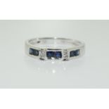 9ct white gold, sapphire & diamond ring, size L.