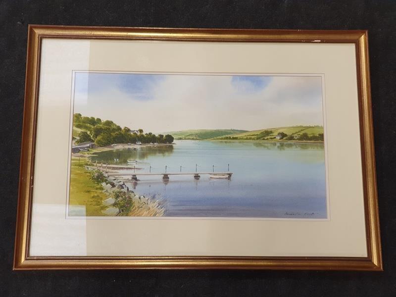 Michael W King. Commission artist. Framed and Glazed Watercolour "The Estuary St. Dogmaels" 1991.