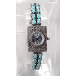 Ladies marcasite and turquoise cocktail watch.