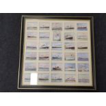 A collection of framed maritime cigarette cards. Approx 50x50cm.