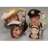 Royal Doulton Toby character jugs: Yachtsman, Scaramouche, Catherine of Aragon, together with one