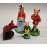 Royal Doulton Flambe sitting fox together with a collection of grey's fox models.