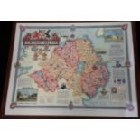 Northern Ireland Ulster map, framed & glazed 60x48cm.