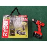 A Ryobi 18V One+ power drill boxed together with a Black & Decker EPC14 Power drill (REF 43, 127).