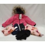 Two pairs of Nike joggers Age 2-3, pink H&M coat Age 1 1/2 - 2Y, two Ted Baker blankets and a hat