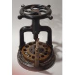 Victorian Pitfolds patent ring sizing machine with painted cast iron wheel.