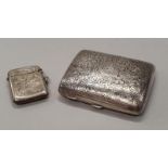 Silver embossed cigarette case together with silver embossed vesta case - 135g.