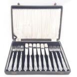 Kings pattern silver fish knives and forks - boxed - Sheffield 1908.
