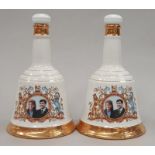 2 x Bell's Wade empty porcelain decanters to commemorate the wedding of Prince Andrew and Sarah