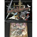 A large box of built model kit planes. Various Conditions.