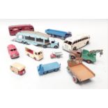 Box of mixed playworn diecast to include Dinky Pullmore Car Transporter, Foden, Motocart, Mettoy