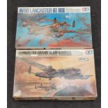 Tamiya two boxed model airplane kits: Avro Lancaster BI/BII and Dambuster/Grand Slam Bomber.