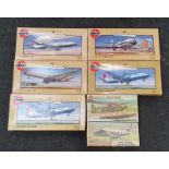 Airfix - 7 models aeroplane kits to include Vickers Vanguard, DH Comet, Boeing 707 and others. Boxes