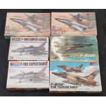 Monogram six boxed model airplane kits: F-100 Super Sabre (x2), F-105D Thunderchief, F-105G Wild