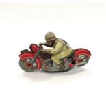 Schuco 1012 "Mirakomot" tinplate clockwork Motorcycle, made in the US Zone of Germany - red, with