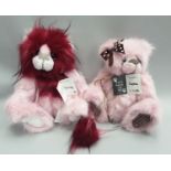 Kaycee Bears pair of plush teddy bears, by Kelsey Cunningham, Sophie and Dandy, both with swing