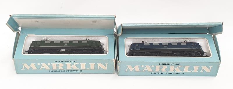 HO Marklin 3-rail DB Overhead Electric Locos comprising 3034 Bo-Bo blue livery E41024 and 3037 Green