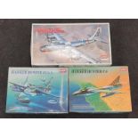 Academy Three model airplane kits: Hawker Hunter FGA.9, Hawker Hunter F.6, Boeing B-50D Super