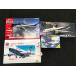 Four boxed model airplane kits: Airfix Boeing 747, Airfix English Electric Lightning F.2A/F.6, ANA