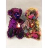 Two Charlie Bears, designed by Heather Lyell: Rainbow CB159047S, brown, magenta, light brown,