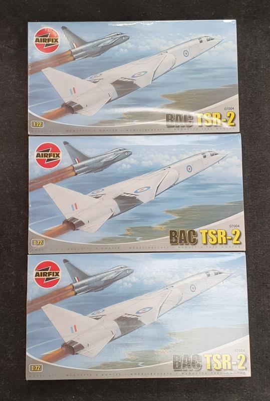 Airfix 3x BAC TSR-2 model airplane kits. Unchecked for completeness, one sealed.