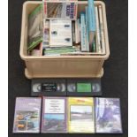 Box of railway related books, dvds and videos.