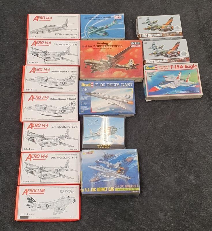Collection of 14 model airplane kits to include Revell, Aeroclub, Eduard and others. Unchecked for