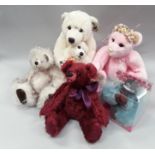 Five Collectors Bears: ?Cienna? of Alexander Bears, ?Danny? of Tamerton Teddies, pink bear of Lady