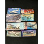 Eight model kits by various makers to include Clencoe Convair 880, Londberg F-86D Sabre and