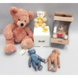 Steiff: Yellow tag 111709 plush bear, 014017 I Love You bear in box, 030673 Dolly Bear in box and