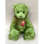 Charlie Bears Garland teddy bear, CB640001S, green with darker green tip long pile plush, with swing