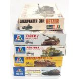 Italeri/Revell a group of boxed 1/35th scale plastic kits (Military Tanks) to include Panther, Tiger