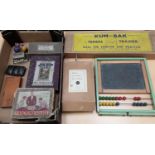 Collection of vintage items to include puzzles, Kum-Bak Tennis Trainer, Radio Control Equipment,