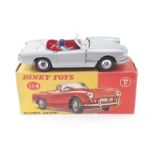 Dinky 114 Triumph Spitfire Sports Car - silver body, red interior with plastic figure driver, chrome