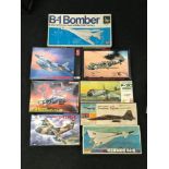 Collection of eight model kits by various makers to include Entex B-1 Bomber, Hobby Craft B-58