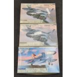 Hasegawa Three boxed model airplane kits: McDonnell Douglas British Phantom FGR Mk.2 (x2), McDonnell