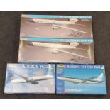 Revell four boxed modl airplane kits: Boeing 737-800 KLM, Airbus A321, McDonnell Douglas KC-10