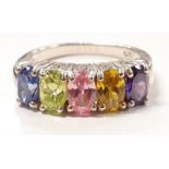 Ladies silver 5 semi precious stone ring. (Ref WP)