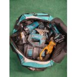 Various power tools to include a charger in Makita bag.(ref 9)