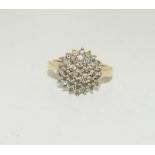 A 9ct gold Diamond cluster ring, Size O. (Ref WP)