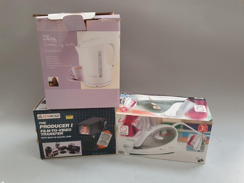 Kewmode producer film to video transfer in box,life style cordless kettle and a electrical steam