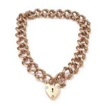 Nine carat gold fancy link ladies bracelet with a heart padlock 18g. ref w74