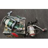 Vigor fishing reel in box together with a Rovex fishing reel (REF 3).